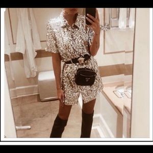 Zara silver sequin shirt dress small